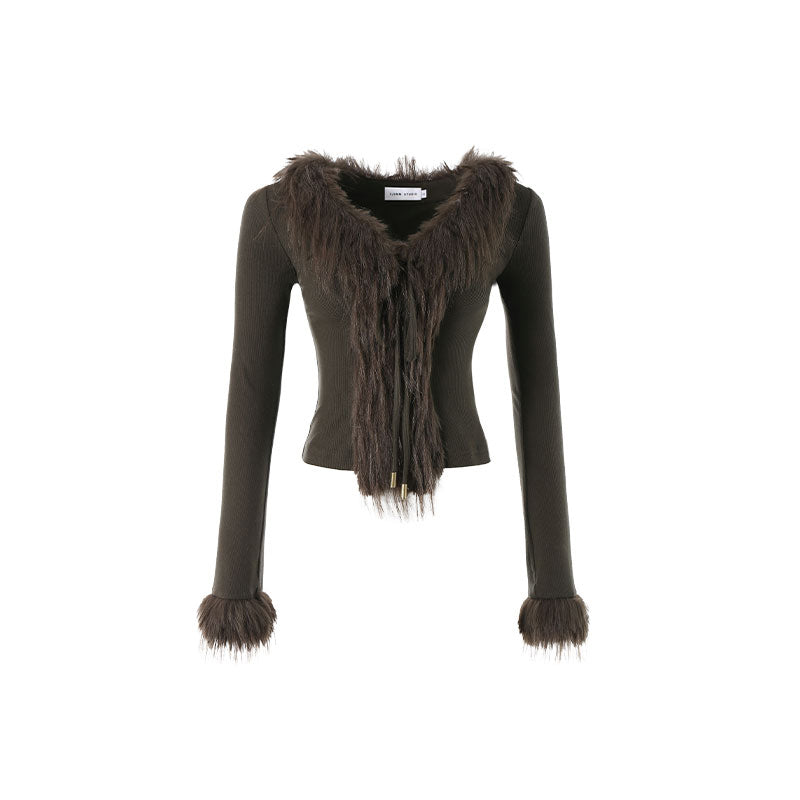 1jinn fuzzy furry collar knitwear