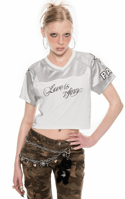 ove is army' graphic crop top - women's v-neck short sleeve sports t-shirt