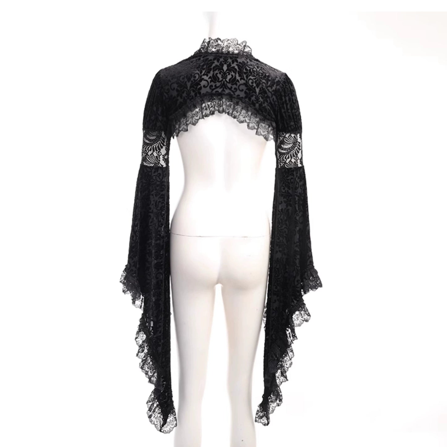 gothic victorian velvet dress set - black lace bolero shrug and long slit dress