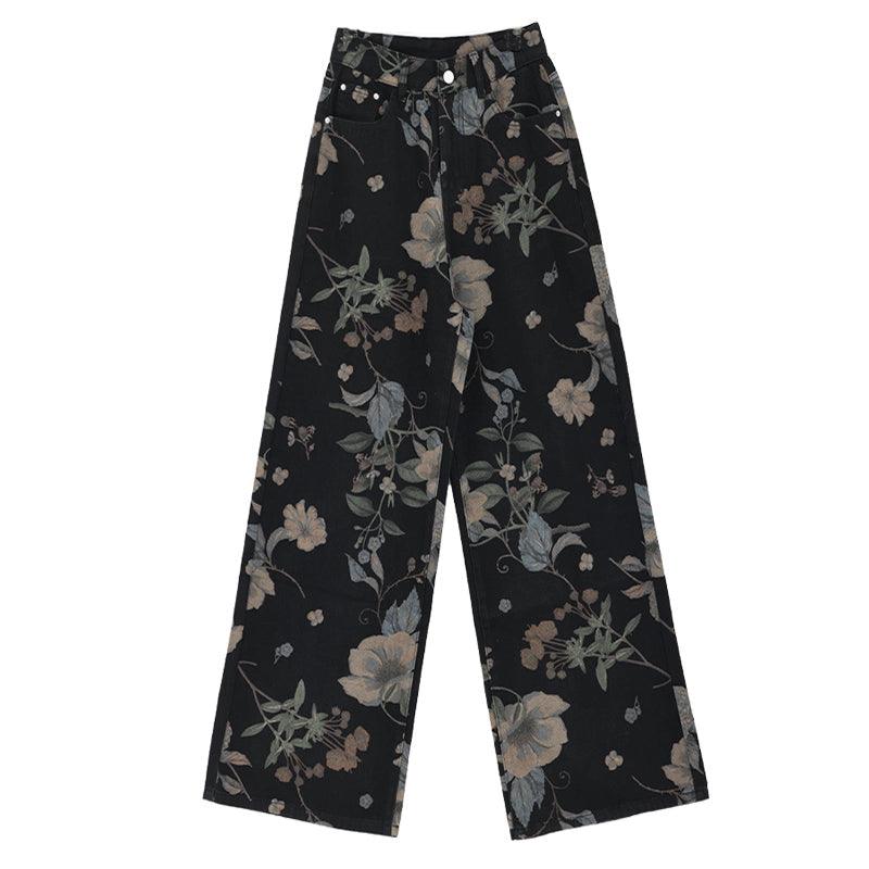 breezy bloom distressed wide-leg jeans