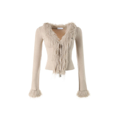 1jinn fuzzy furry collar knitwear