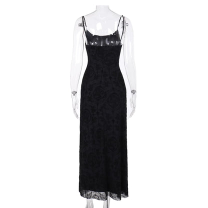 gothic velvet maxi dress - black spaghetti strap burnout gown with lace-up arm warmers