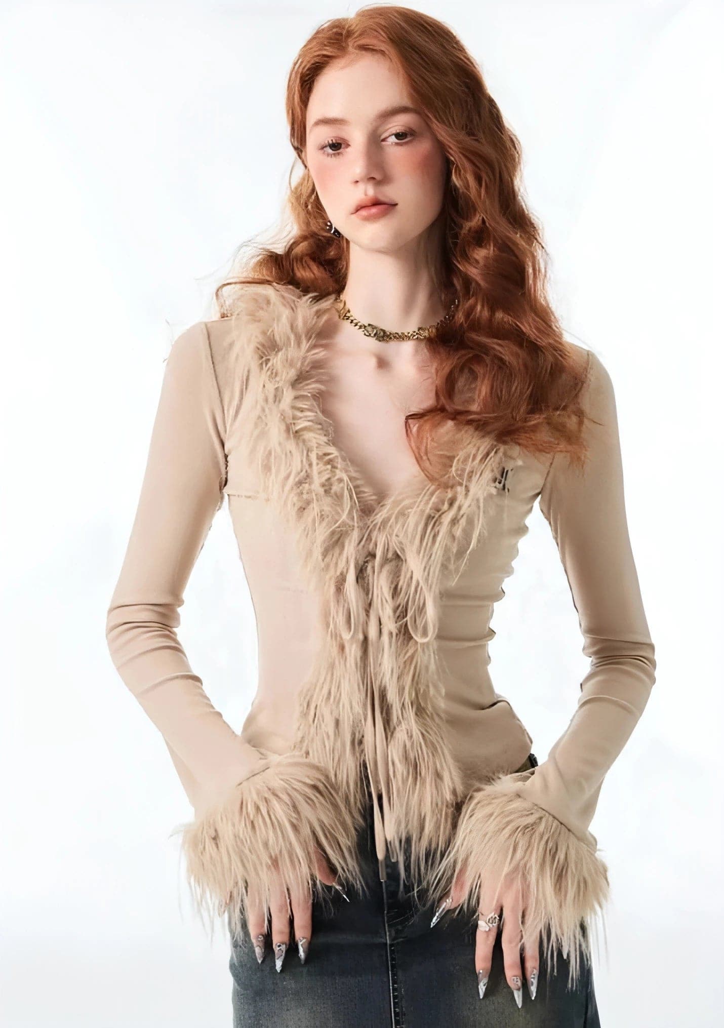 1jinn fuzzy furry collar knitwear