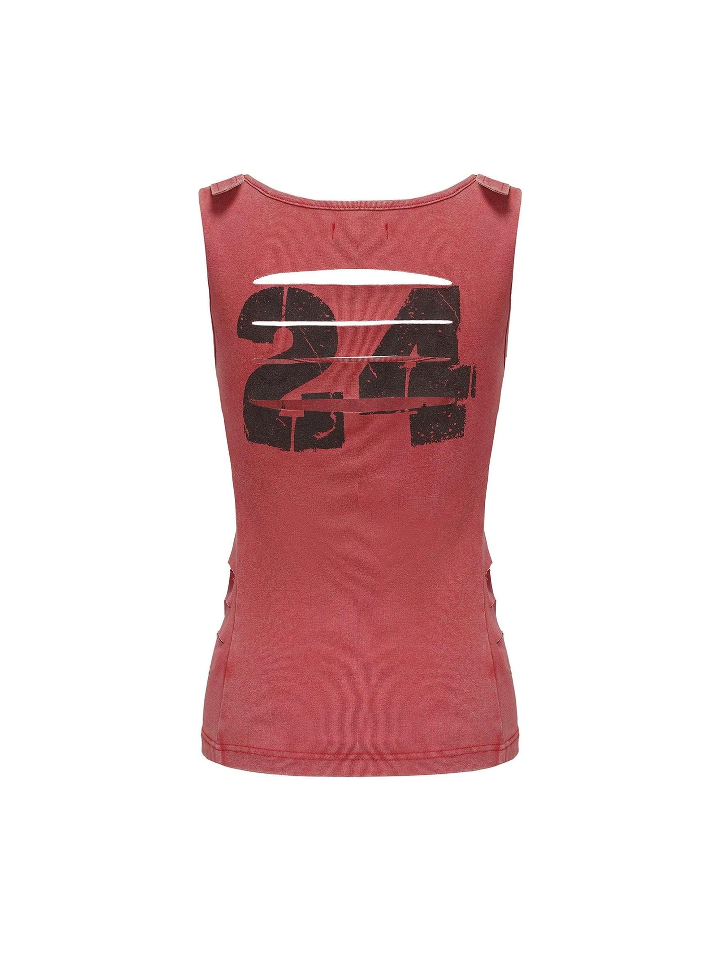 distressed '24' graphic tank top - women's sleeveless cut-out ribbed jersey