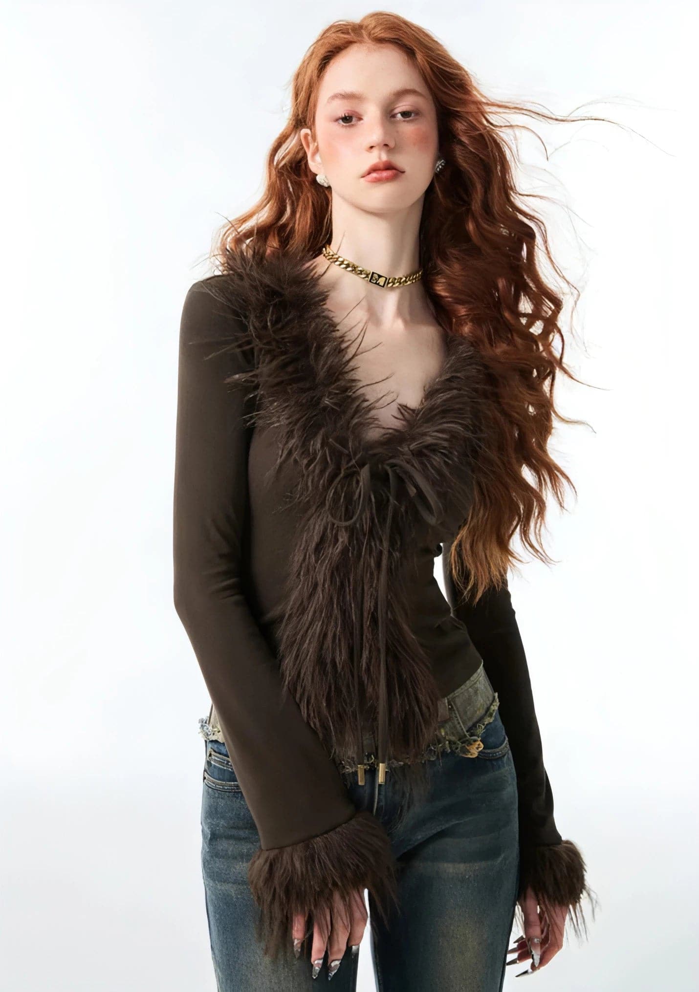 1jinn fuzzy furry collar knitwear