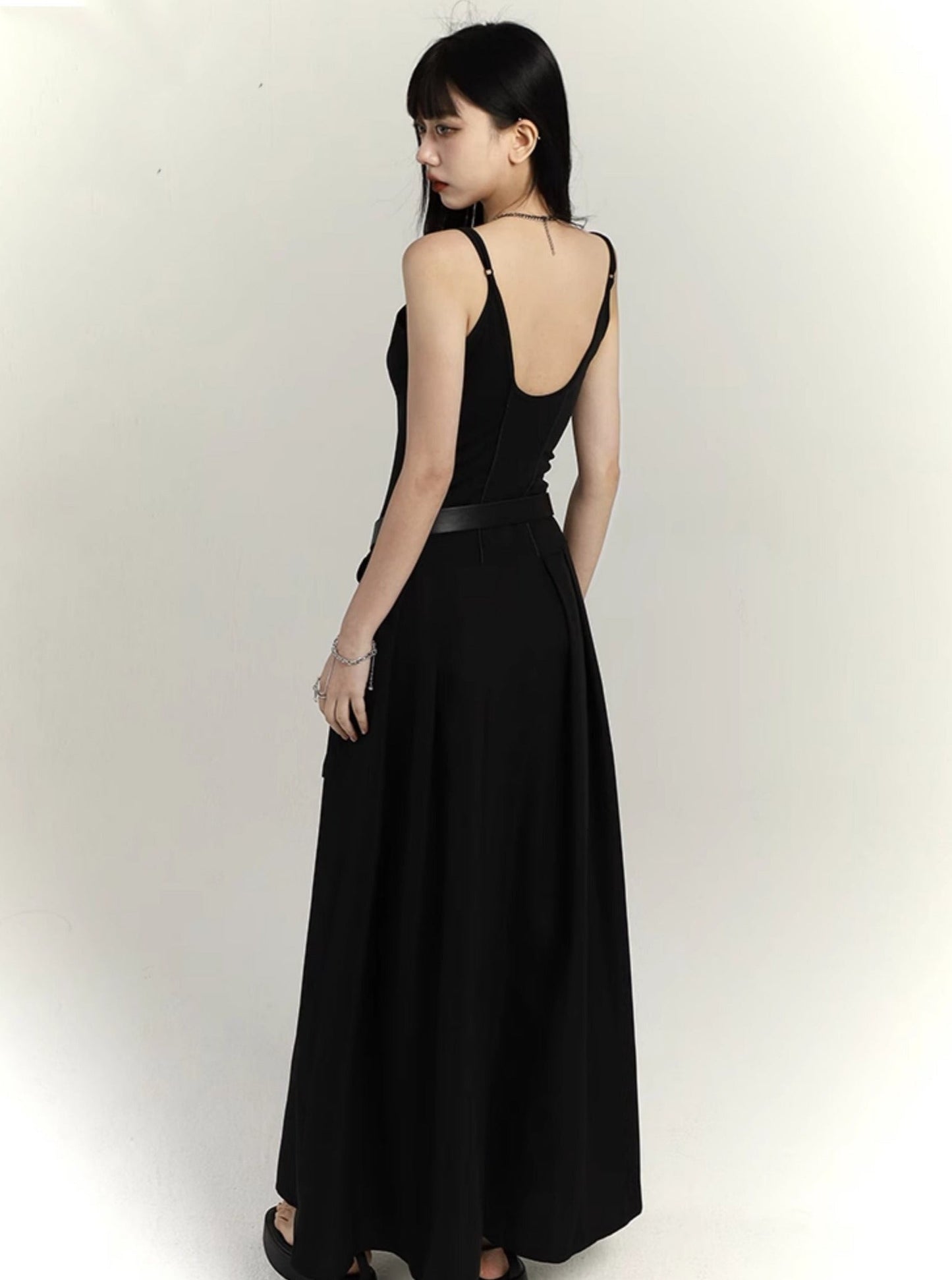 chinese black long slip dress