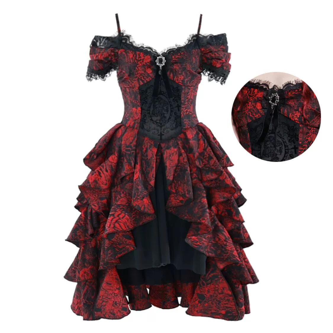 gothic victorian-inspired off-shoulder layered dress