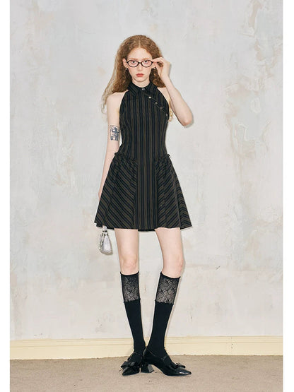 Asymmetric Stripe Waistband Dress