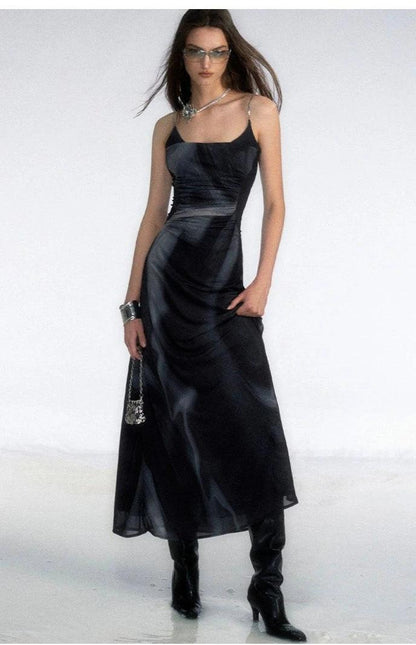 elegant satin maxi dress - women's spaghetti strap a-line evening gown with ruched waist detail