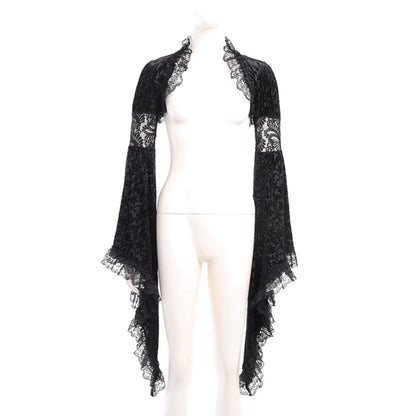 gothic victorian velvet dress set - black lace bolero shrug and long slit dress