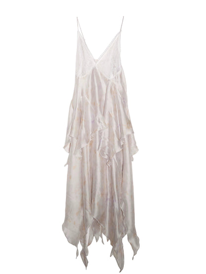 ethereal fairy slip dress - women's ivory layered chiffon maxi with handkerchief hem