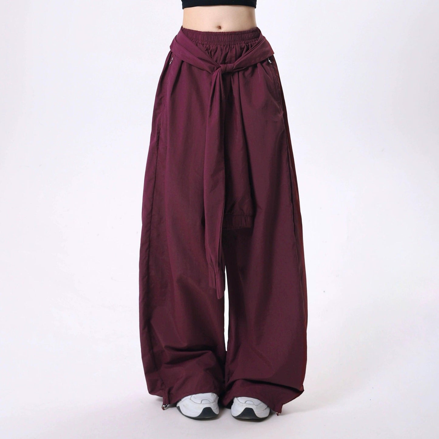 women's wide-leg palazzo pants - elastic waist maxi skirt overlay with front tie