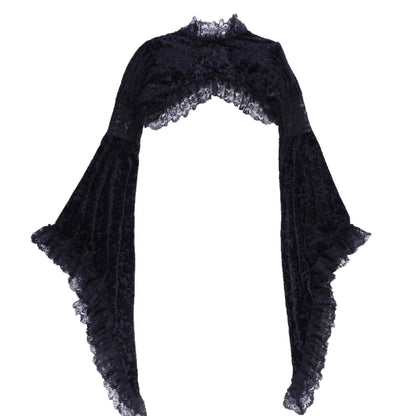 gothic victorian velvet dress set - black lace bolero shrug and long slit dress