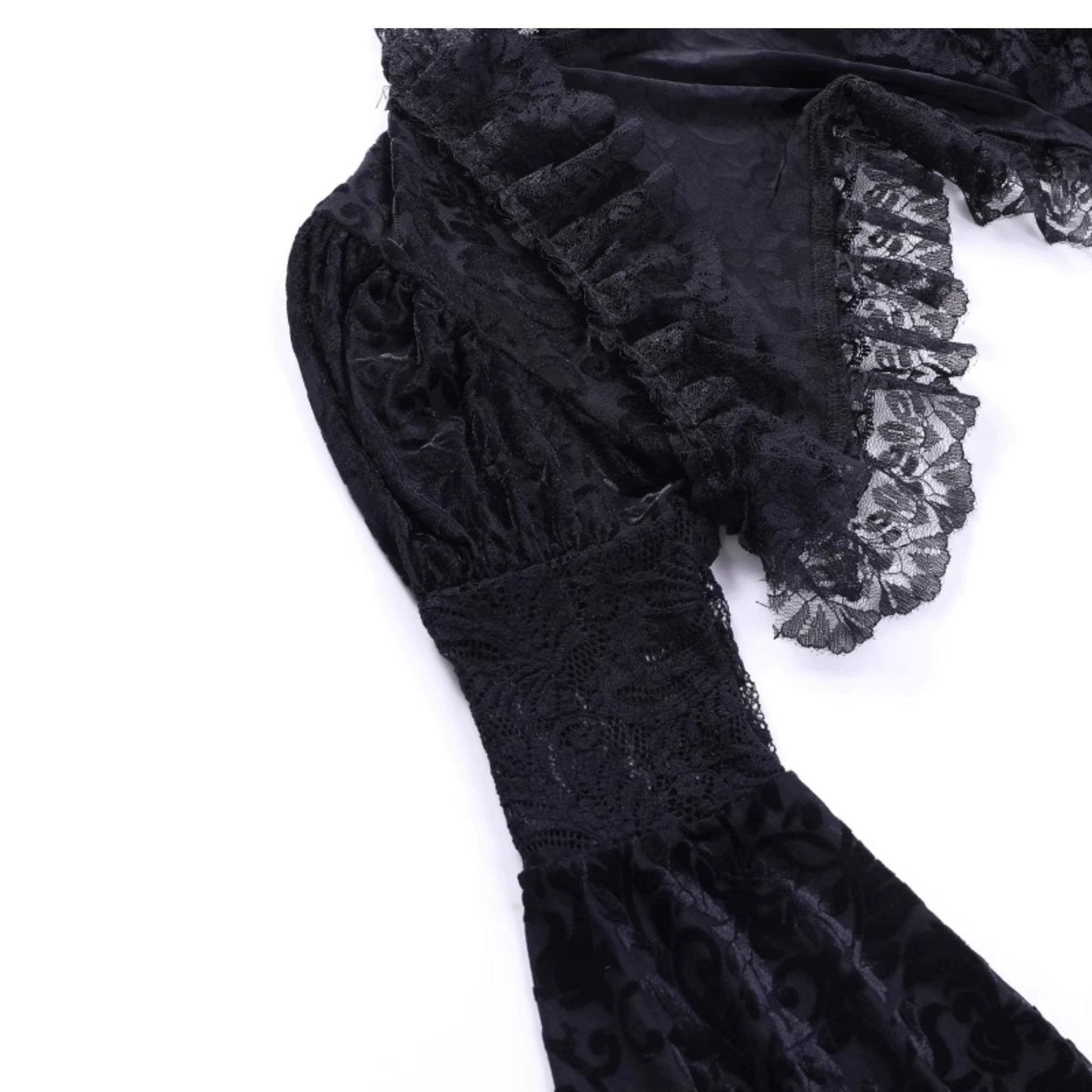 gothic victorian velvet dress set - black lace bolero shrug and long slit dress