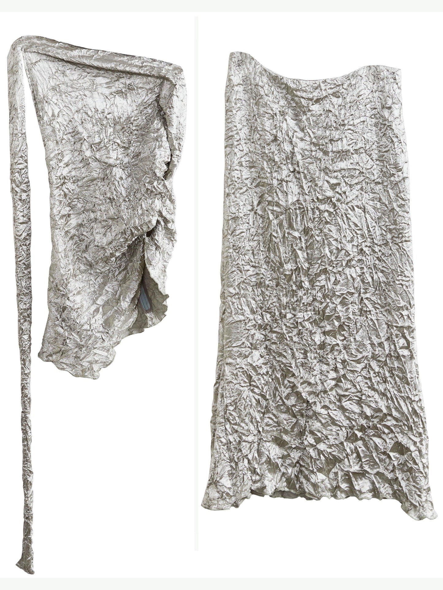 metallic crinkle one-shoulder maxi dress - women's silver textured evening gown with asymmetric strap